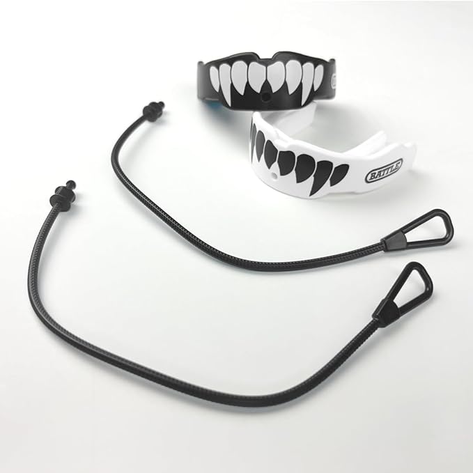 Battle Fangs Football Mouthguard – Sports Mouth Guard with Removable Strap – Protector Mouthpiece Fits with or Without Braces on Teeth – Adult & Youth Mouth Guard Sizes, 2 Pack