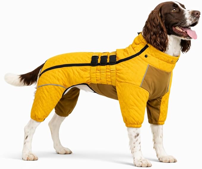 Warm Double Layers Dog Vest - 4 Legs Covered Windproof Waterproof Reflective Outdoor Skating Costume for Small Medium Large Dogs - Yellow L