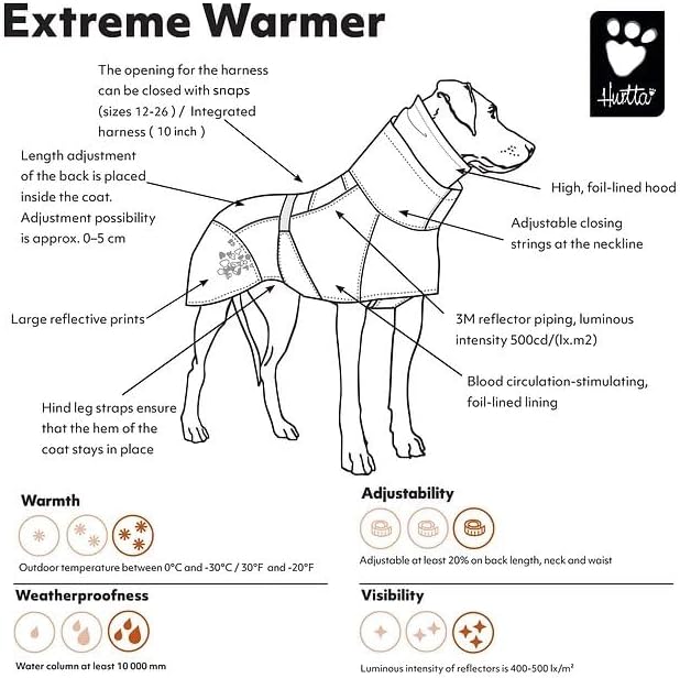 Hurtta Extreme Warmer, Dog Winter Jacket, Granite, 18 in