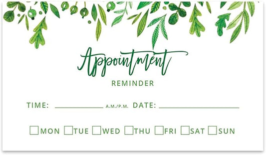 Andaz Press Greenery Leaves Appointment Business Cards for Hair Salon, Client Reminder, Office, Massage, Grooming, Dental, Medical Doctor, Therapist, Hair Stylist, Nail Salon, 100-Pack, 2 x 3.5-Inch