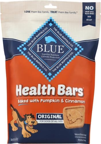 Blue Buffalo Health Bars Crunchy Dog Biscuits,Oven-Baked with Natural Ingredients,Pumpkin & Cinnamon,16-oz Bag,(Pack of 4)