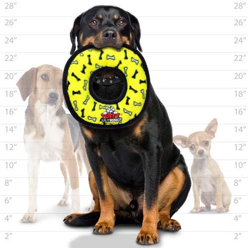TUFFY - World's Tuffest Soft Dog Toy -Ultimate Ring Yellow & 3 Way Tug Red-Combo Pack-Squeakers-Made Durable, Strong & Tough.Interactive Play(Tug, Toss & Fetch).Machine Washable & Floats
