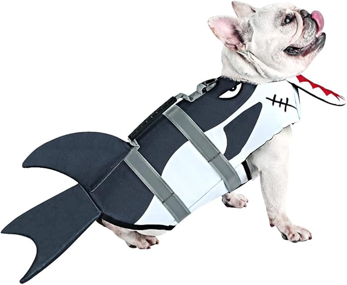 Dog Life Jacket Ripstop Pet Safety Floatation Vest Adjustable Dog Life Preserver Reflective Durable Rescue Handle Pet Lifesaver for Small Medium Large Dogs Swimming Beach Boating（Shark, S）