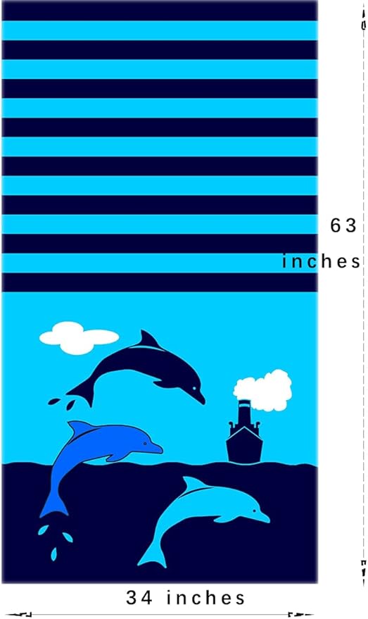 YIFONTIN 4-Pack Beach Towels 100% Cotton Extra Large XL 34"x63" Soft Absorbent Velour Throw Blanket Gift for Bath Holiday Swimming Pool Sports Camping Picnic Yoga, Dolphin Shark Vessel.