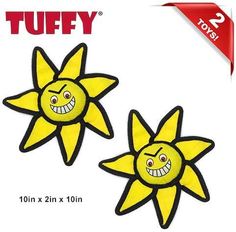 TUFFY® - World's Tuffest Soft Dog Toy - Alien - Multiple Layers. Made Durable, Strong & Tough. Interactive Play (Tug, Toss & Fetch). Machine Washable & Floats. (Ball Jr Sun, Large 2 Pack)