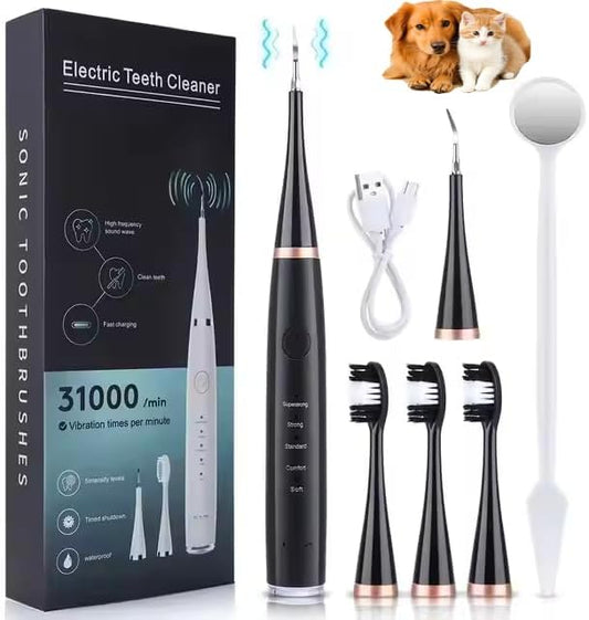 Sonic Tooth Cleaner for Dogs – High-Frequency Dog Tartar Remover Tool, IPX6 Waterproof, 30H Endurance, Dog Teeth Cleaning Kit with Plaque & Tartar Remover Brush (Black)