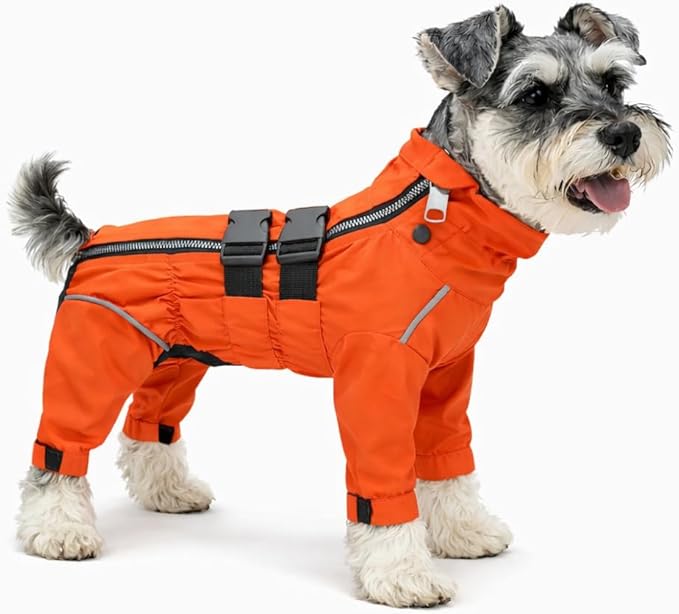Lovelonglong Waterproof Dog Raincoat – 4-Leg Full Body Dog Rain Suit with Reflective Strips & Leash Opening, Outdoor Dog Jacket for Rainy Weather