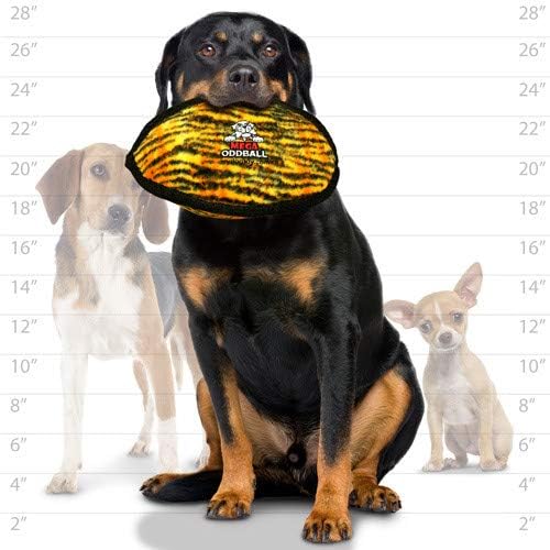 TUFFY - World's Tuffest Soft Dog Toy - MEGA -Multiple Layers. Made Durable, Strong & Tough. Interactive Play (Tug, Toss & Fetch). Machine Washable & Floats (Odd Ball Tiger, Large 2 Pack)