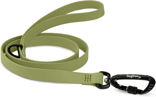 DogTraxs - Essential Dog Leash - Biothane Training Lead - for Small-Large Dogs - Waterproof & Odor Resistant - Self Locking Swivel Carabiner Durable - 1" x 5 Feet - Olive Green