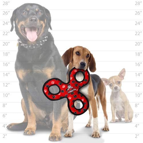 TUFFY - World's Tuffest Soft Dog Toy - Junior 3 Way Tug - Squeakers - Multiple Layers. Made Durable, Strong & Tough. Interactive Play (Tug,Toss & Fetch). Machine Washable & Floats (Red 2 Pack)