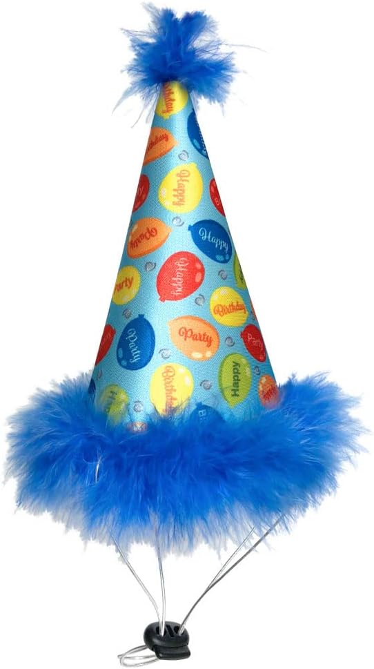 Huxley & Kent Pet Party Hat for Dogs & Cats - Fun Birthday Hat with SnugFit Adjustable Straps - Comfy Pet Costume Accessory for Parties, Gotcha Days & Celebrations - Blue, Small