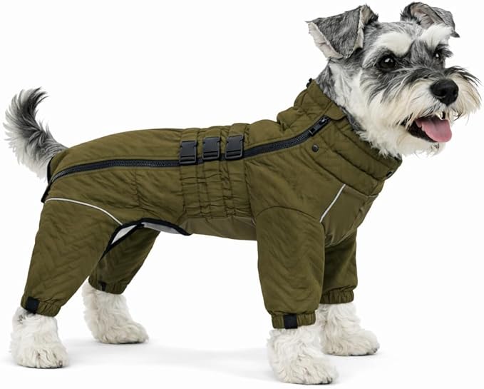 Warm Dog Coat Double Layers Dog Vest, 4 Legs Covered Windproof Waterproof Reflective, Olive 4XL