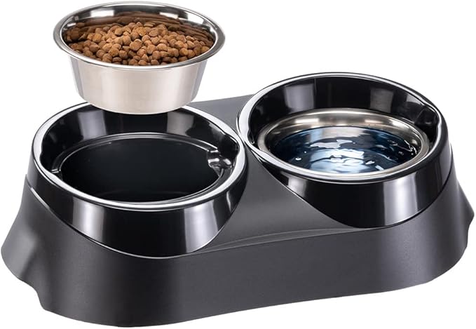 Ferplast Duo Feed Dog Bowl Holder with 2 Stainless Steel Dog Bowls - Non-Slip, Eco-Friendly Double Feeding System for Dogs, 3,6 Liter