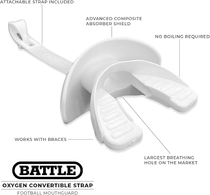 Battle Sports American Flag 2.0 Chrome Oxygen Football Mouthguard - Convertible Strap, Superior Airflow & Better Performance, Maximum Protection & Breathability, Works with Braces - Red, White, Blue