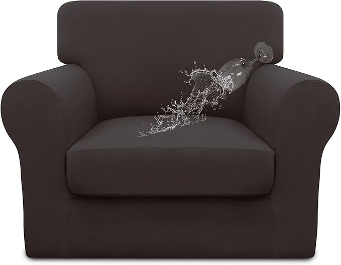 Easy-Going 100% Dual Waterproof 2 Pieces Chair Cover Stretch Soft Couch Cover for Dogs, Sofa Slipcover for 1 Separate Cushion Couch Leakproof Furniture Protector for Kids, Pets Chocolate