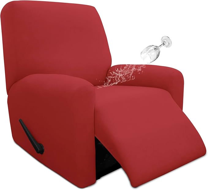 Easy-Going 4 Pieces 100% Dual Waterproof Recliner Cover Stretch Soft Couch Cover for Dogs, Sofa Slipcover for Recliner Couch Leakproof Furniture Protector for Kids Christmas Red