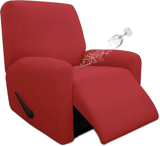 Easy-Going 4 Pieces 100% Dual Waterproof Recliner Cover Stretch Soft Couch Cover for Dogs, Sofa Slipcover for Recliner Couch Leakproof Furniture Protector for Kids Christmas Red