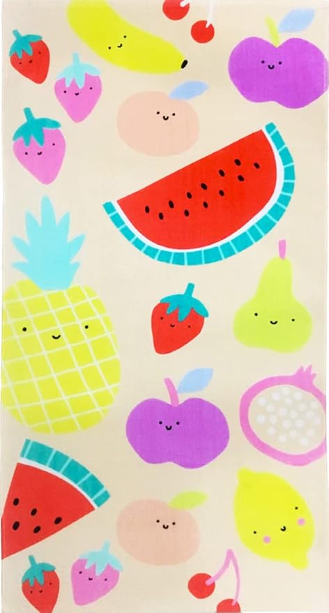 YIFONTIN Beach Towel for Kids Velour Terry Blanket Throw 100% Cotton 25.5X51 inches for Swimming Bath Travel Camping and Picnic, Pineapple Watermelon.