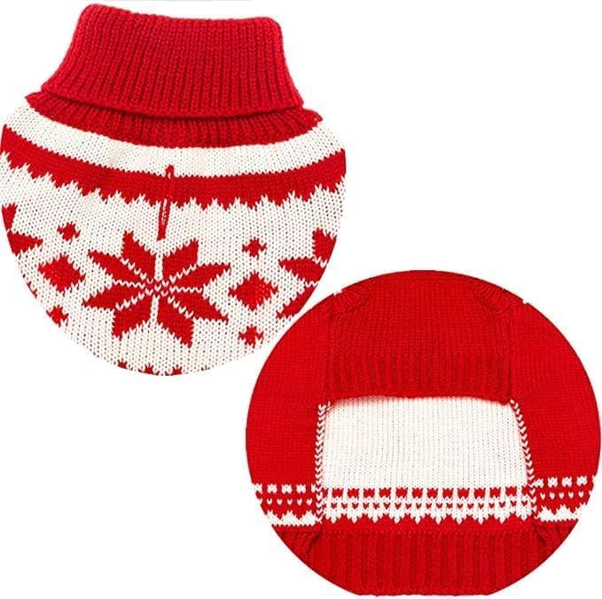 Mihachi Dog Sweater - Winter Coat Apparel Clothes with Colorful Stripes for Cold Weather, Red ML