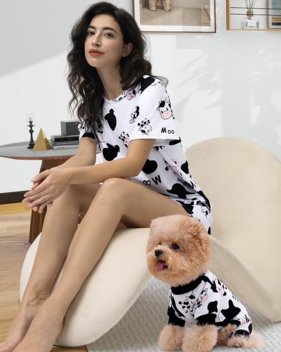 XPUDAC Matching Dog and Owner Clothes Womens Pajama Sets Loungewear Short Sleeve Tee and Shorts, Owner and Pet Pajamas are Sold Separately, 2XL