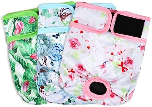 Paw Legend Washable Reusable Female Dog Period Diapers for Heat Doggie Puppy Diapers for Female Dogs (3 Pack, Flower, X-Large)