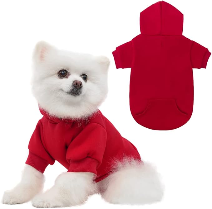 KOOLTAIL Dog Hoodie for Large Medium Small Dogs, Soft and Warm Pet Sweater with Leash Hole and Pocket Boy Girl, Puppy Fall Winter Jacket Clothes, French Pitbull Cold Weather Coat Sweatshirt, Red S