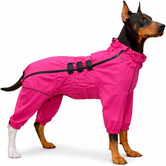 Lovelonglong Waterproof Dog Raincoat – 4-Leg Full Body Dog Rain Suit with Reflective Strips & Leash Opening, Outdoor Dog Jacket for Rainy Weather