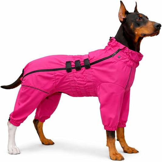 Lovelonglong Waterproof Dog Raincoat – 4-Leg Full Body Dog Rain Suit with Reflective Strips & Leash Opening, Outdoor Dog Jacket for Rainy Weather