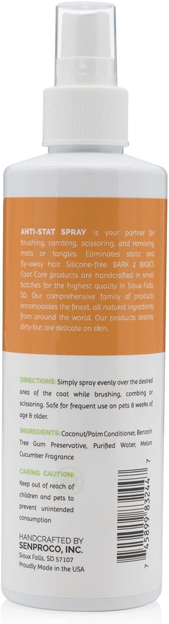 Bark2Basics Anti Stat Pet Scissoring Spray and Detangler for Dogs and Cats, 8 oz - Natural Ingredients, Combing and Brushing Spray, Removes Mats and Tangles, Silicone-Free