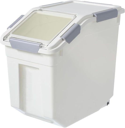HANAMYA 10 Liter / 10 lbs Pet Food Storage Container with Measuring Cup, BPA free, For Dog Food | Cat Food | Rice | Grain | Flour, White & Gray, 1 count
