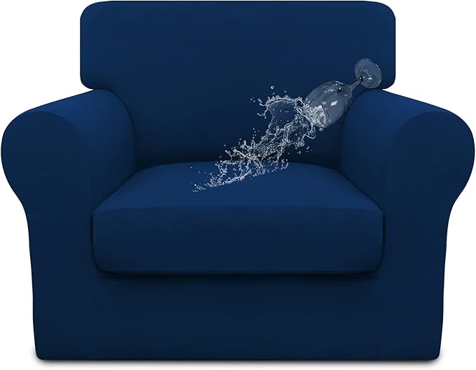 Easy-Going 100% Dual Waterproof 2 Pieces Chair Cover Stretch Soft Couch Cover for Dogs, Sofa Slipcover for 1 Separate Cushion Couch Leakproof Furniture Protector for Kids, Pets Navy