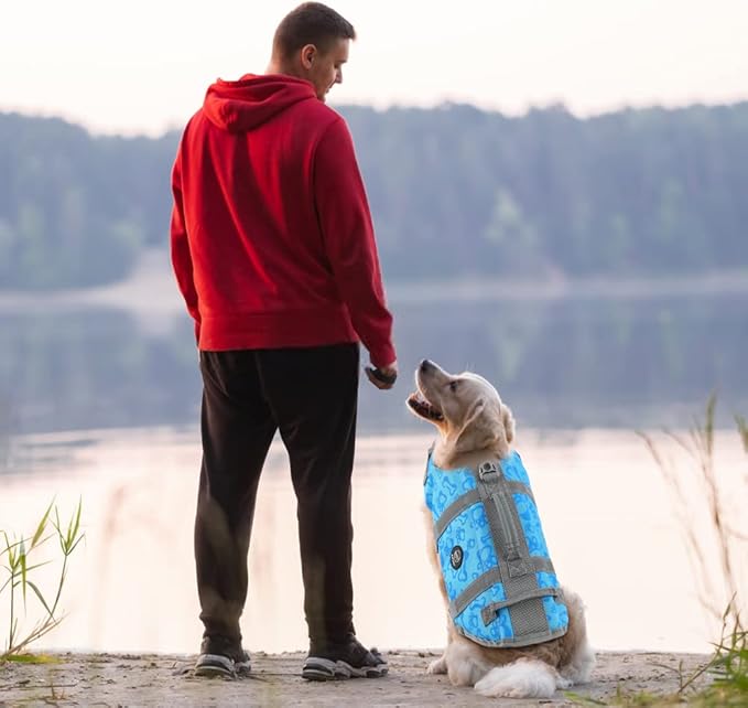 EMUST Dog Life Preserver, Dog Flotation Vest for Swimming, Beach Boating with High Buoyancy, Pet Flotation Vest for Small/Medium/Large Dogs, M, NewBlue