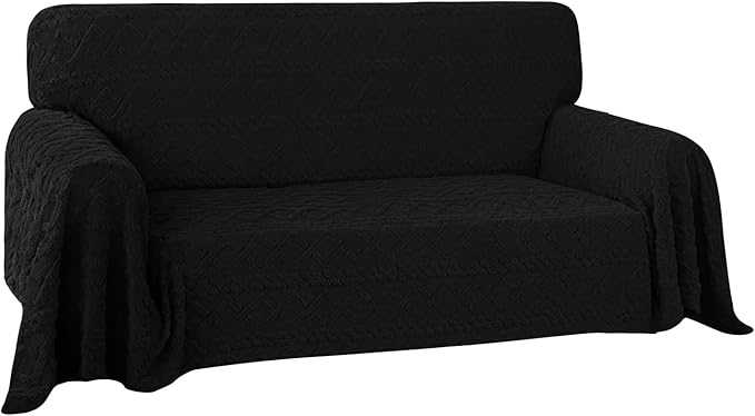 Easy-Going 80X118 inches Loveseat Sofa Cover, Jacquard Velvet Couch Slipcover for 2 Cushion Couch, L Shape Sectional Covers for Dogs, Washable Sofa Blanket, Furniture Protector for Pets, Black