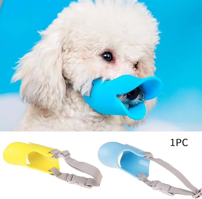 Dog Muzzle,Anti Bite Duck-Mouth Shape DogMouth Covers,Soft Duck Silicone Mouth Cover w/Adjustable Strap,Dogs Muzzle Mask for Dogs Weighing 2.5-4.5kg Chihuahuas Teddy Bears(Blue,S:9cm/3.54inch)