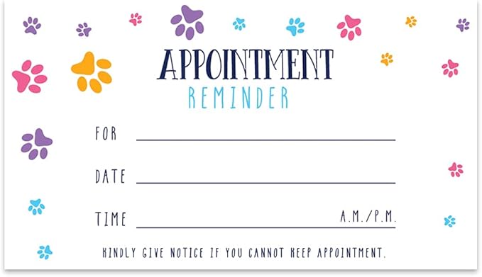 Andaz Press Colorful Paw Print Appointment Business Cards for Dog Grooming, Dog Spa, Client Reminder, Vet Office, Dog Walking, Dog Boarding, Pet Sitting, Pet Care, Dog Training, 100-Pack, 2 x 3.5-Inch