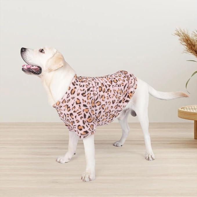 GreenJoy Leopard Print Dog Sweater – Stretchy Fleece Dog Turtleneck Sweatshirt for Puppies & Cats, Soft & Warm Pet Winter Clothes for Small, Medium & Large Dogs (Pink, Large/X-Large)