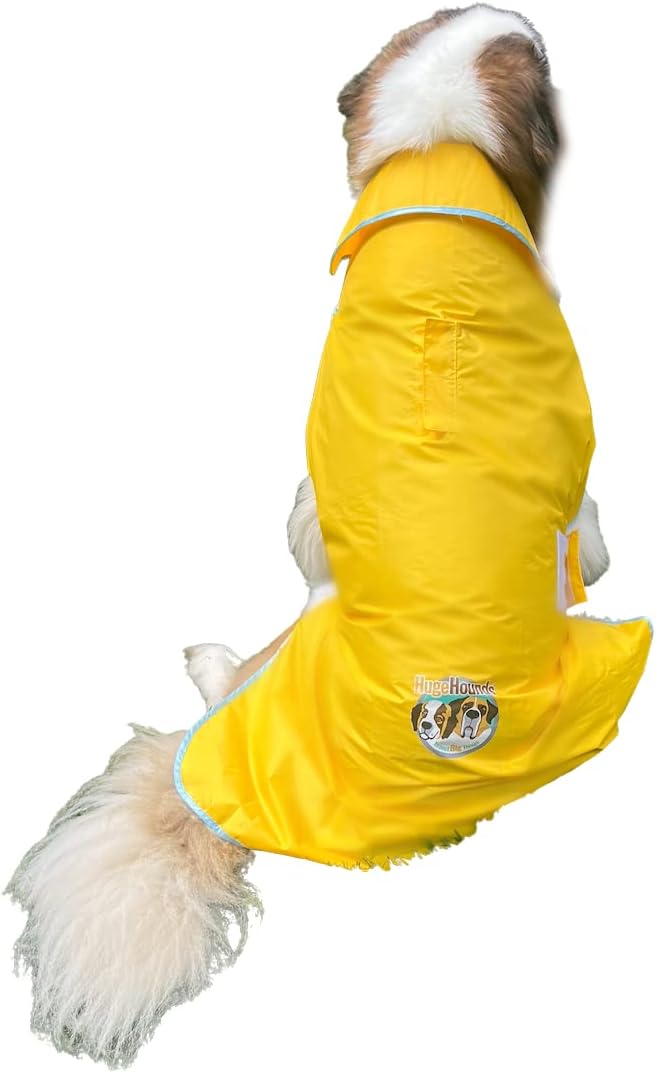 HugeHounds Extra Large Dog Yellow Rain Rover Raincoat with Half Hood XL- Waterproof-Includes a Travel Carry Bag