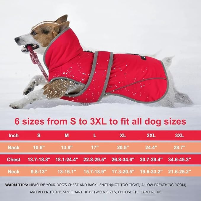 Dogcheer Dog Coat, Waterproof Dog Jacket Reflective Pet Winter Coat with Adjustable Hook & Loop, Christmas Puppy Fleece Jacket Warm Turtleneck Snowsuit for Small Medium Large Dogs - Red, S