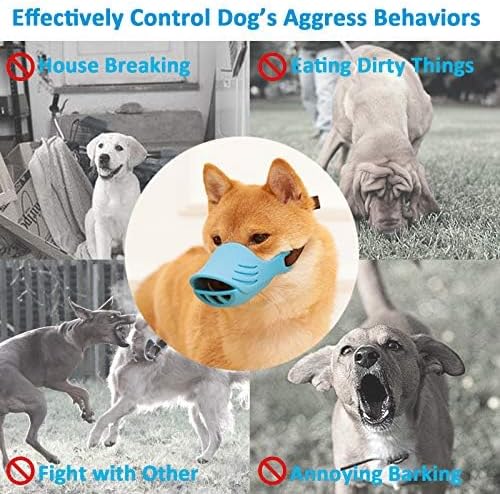 Dog Muzzle, Soft Duck Silicone Mouth Cover with Adjustable Strap for Small Medium Dogs, Best to Prevent Barking, Biting, and Chewing (L, Blue)