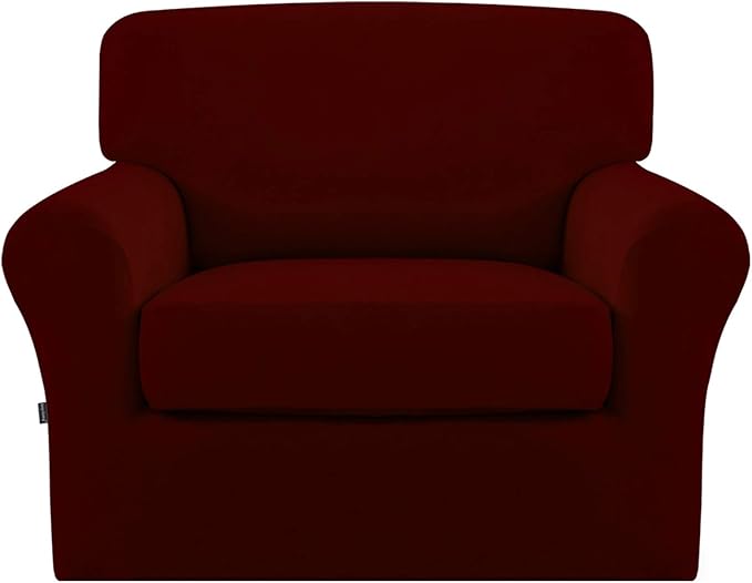 Easy-Going 100% Dual Waterproof 2 Pieces Chair Cover Stretch Soft Couch Cover for Dogs, Sofa Slipcover for 1 Separate Cushion Couch Leakproof Furniture Protector for Kids, Pets Wine