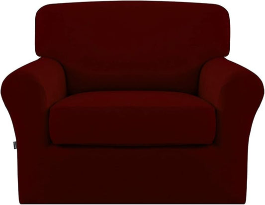 Easy-Going 100% Dual Waterproof 2 Pieces Chair Cover Stretch Soft Couch Cover for Dogs, Sofa Slipcover for 1 Separate Cushion Couch Leakproof Furniture Protector for Kids, Pets Wine