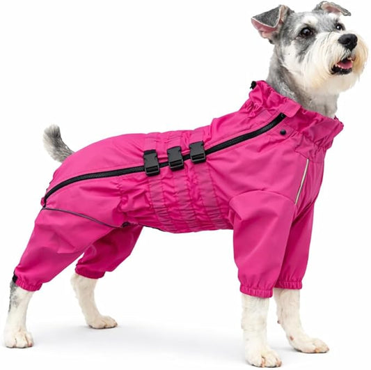Lovelonglong Waterproof Dog Raincoat – 4-Leg Full Body Dog Rain Suit with Reflective Strips & Leash Opening, Outdoor Dog Jacket for Rainy Weather