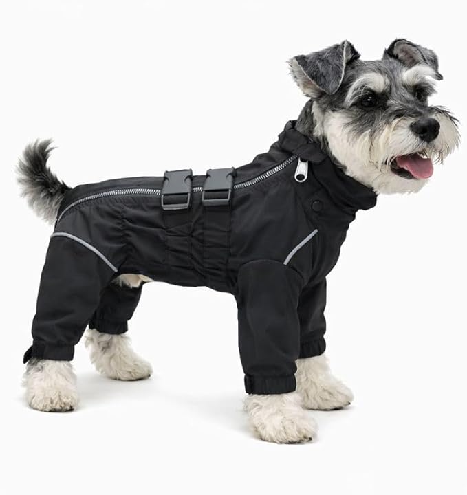 Lovelonglong Waterproof Dog Raincoat – 4-Leg Full Body Dog Rain Suit with Reflective Strips & Leash Opening, Outdoor Dog Jacket for Rainy Weather