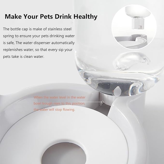 Dog Bowls, Puppy Cat Food and Water Bowl Set with Water Dispenser and Stainless Steel Bowl Detachable Gravity Pet Feeder and Waterer Set for Cats Dogs Puppy Rabbit (Grey)