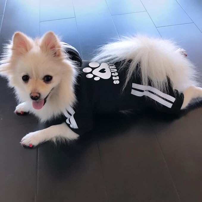 Dog Hoodie Security Clothes 4 Legs Jumpsuit Sweatshirt Hoodies Soft & Warm Dog Outfit Pullover Dog Winter Clothes Sweater for Small Medium Large Dogs Cats (Black, X-Small)