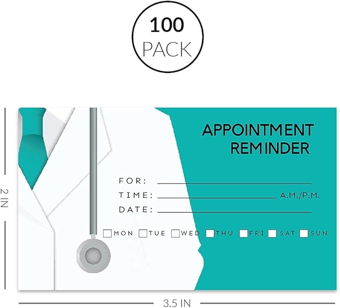 Andaz Press Medical Appointment Business Cards for Medical Office, Client Reminder, Patient, Healthcare Office, Clinic, Surgeon, Pediatrics, Therapy, Doctors Office, Bulk 100 Cards, 2 x 3.5-Inch