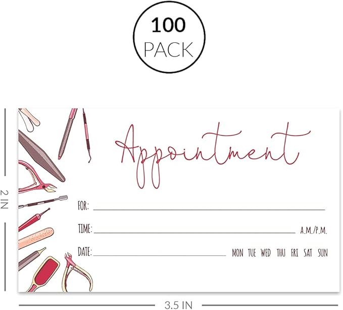 Andaz Press Nail Spa Appointment Business Cards for Nail Salon, Client Reminder, Nail Boutique Bar, Eyelash Extension, Beauty Spa, Manicure, Pedicure, Waxing, Threading, Bulk 100 Cards, 2 x 3.5-Inch