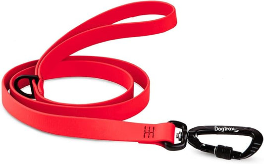 DogTraxs - Essential Dog Leash - for Small-Large Dogs - Waterproof & Odor Resistant - Self Locking Swivel Carabiner Durable - 1" x 5 Feet – Ruby Red