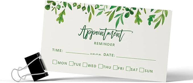 Andaz Press Greenery Leaves Appointment Business Cards for Hair Salon, Client Reminder, Office, Massage, Grooming, Dental, Medical Doctor, Therapist, Hair Stylist, Nail Salon, 100-Pack, 2 x 3.5-Inch