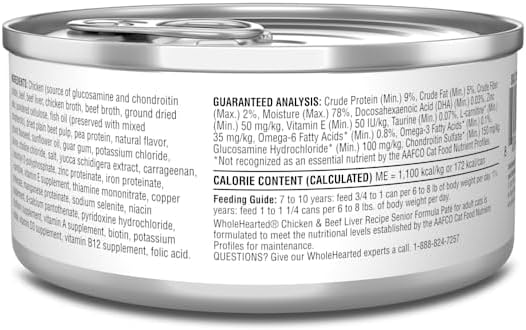WholeHearted Grain Free Chicken and Beef Liver Senior Wet Cat Food Pate, 5.5 oz. Case of 24